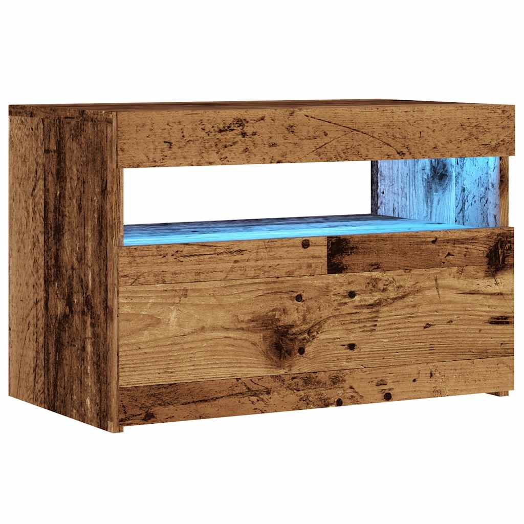Tv-Benk Med Led-Lys Gammelt Tre 60X35X40 Cm Konstruert Tre