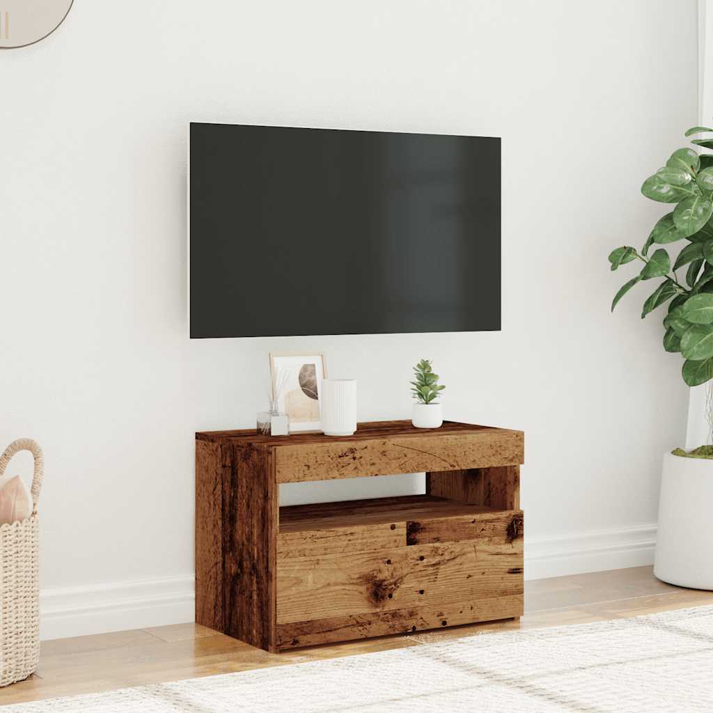 Tv-Benk Med Led-Lys Gammelt Tre 60X35X40 Cm Konstruert Tre