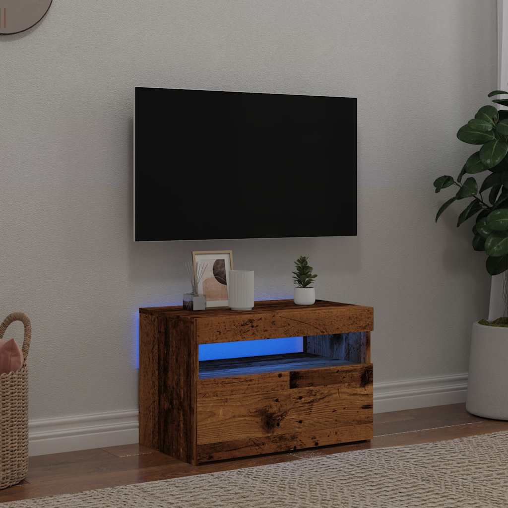 Tv-Benk Med Led-Lys Gammelt Tre 60X35X40 Cm Konstruert Tre