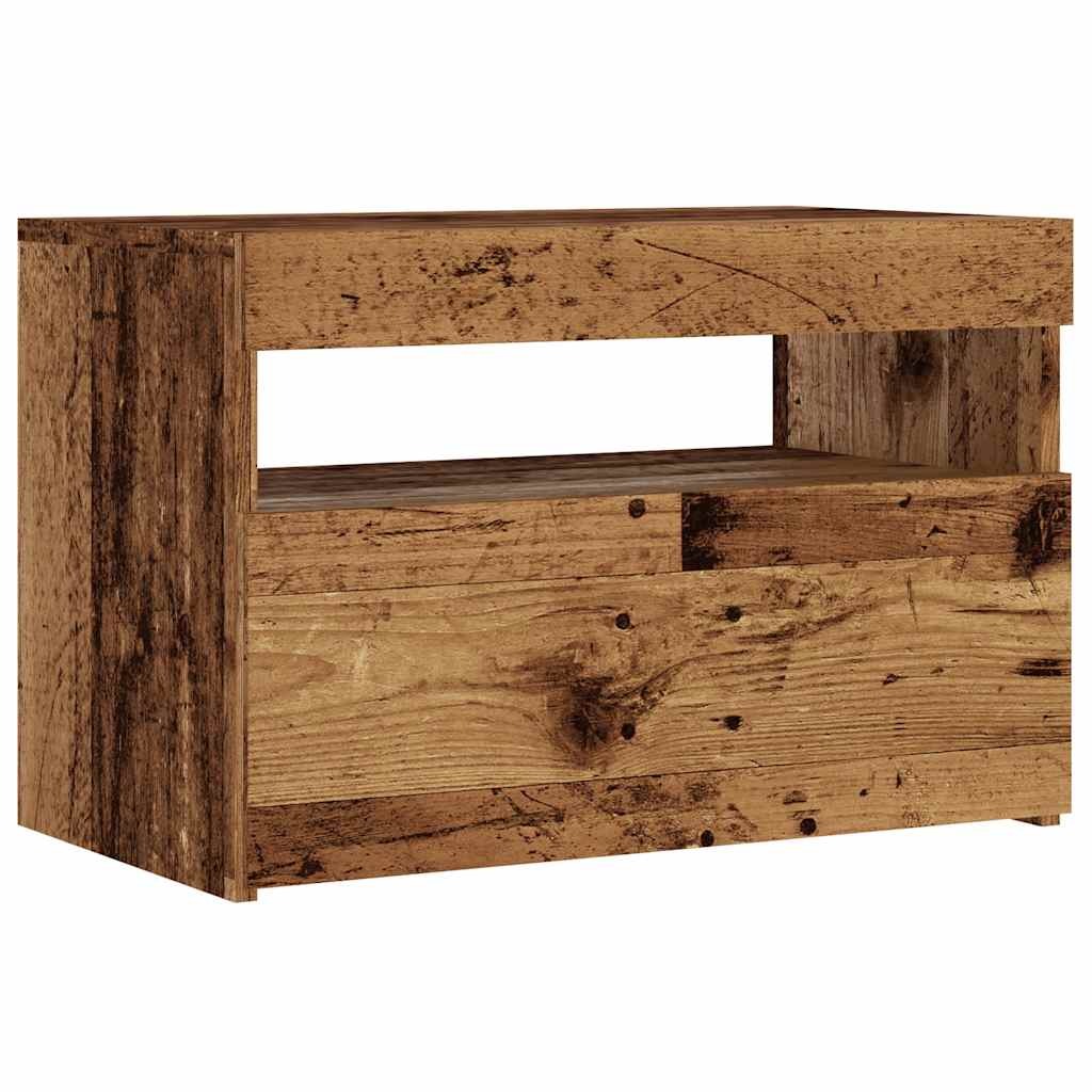 Tv-Benk Med Led-Lys Gammelt Tre 60X35X40 Cm Konstruert Tre
