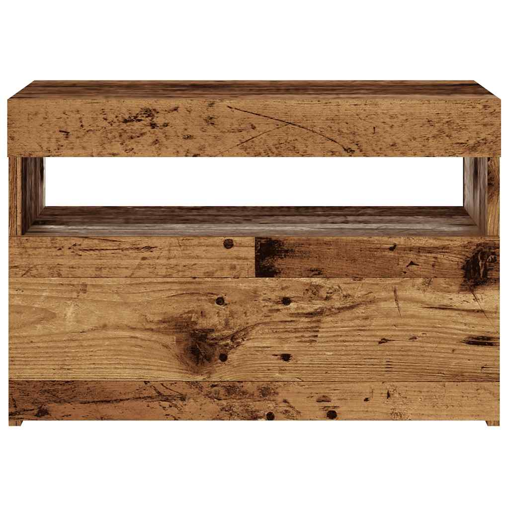 Tv-Benk Med Led-Lys Gammelt Tre 60X35X40 Cm Konstruert Tre