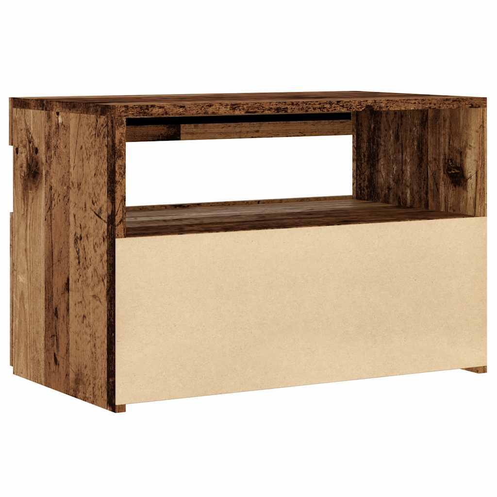Tv-Benk Med Led-Lys Gammelt Tre 60X35X40 Cm Konstruert Tre