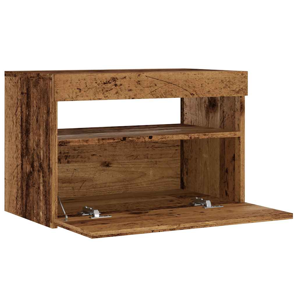 Tv-Benk Med Led-Lys Gammelt Tre 60X35X40 Cm Konstruert Tre
