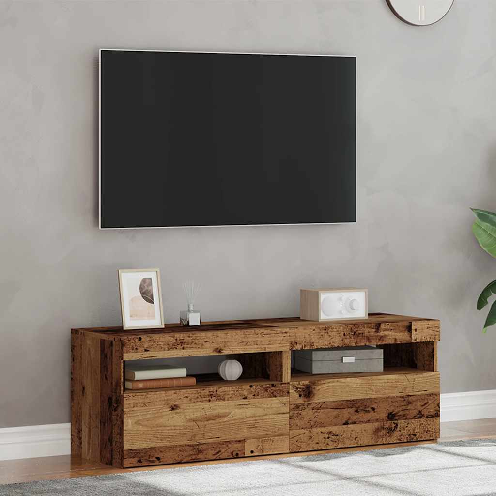 Tv-Benk Med Led-Lys 2 Stk Gammelt Tre Konstruert Tre