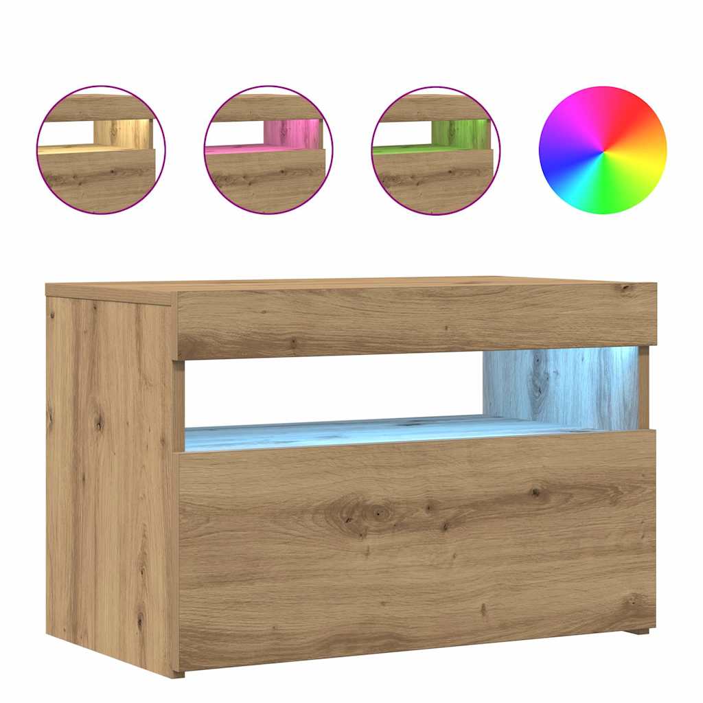 Tv-Benk Med Led-Lys Artisan Eik 60X35X40 Cm Konstruert Tre