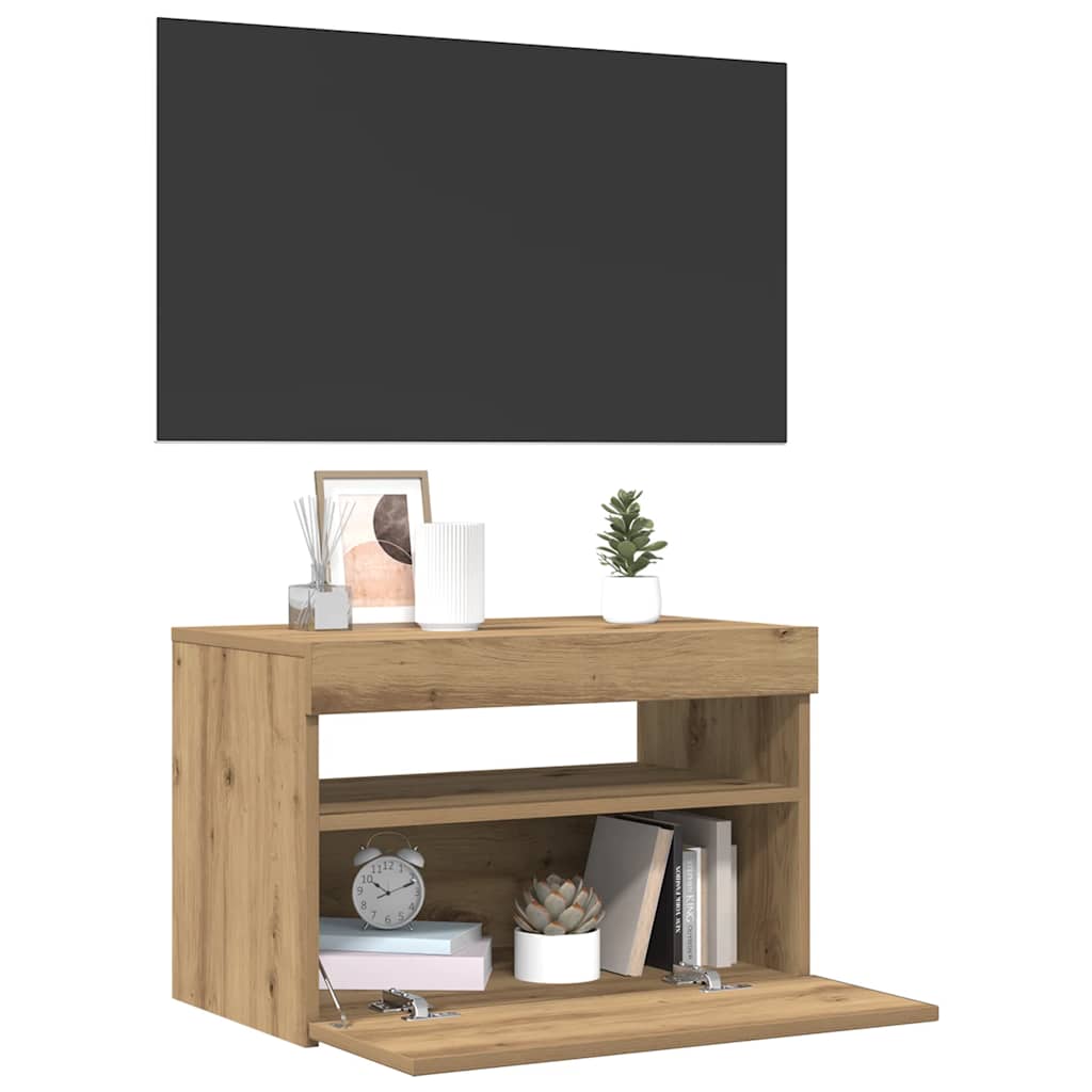 Tv-Benk Med Led-Lys Artisan Eik 60X35X40 Cm Konstruert Tre