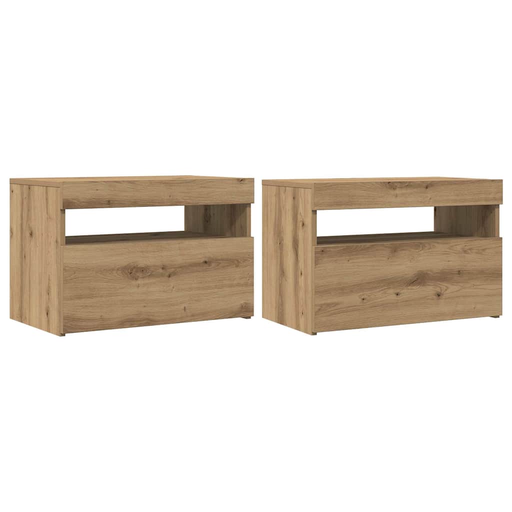 Tv-Benk Med Led-Lys 2 Stk Artisan Eik Konstruert Tre