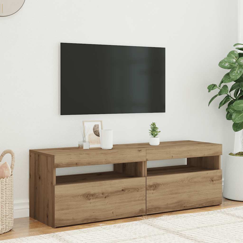 Tv-Benk Med Led-Lys 2 Stk Artisan Eik Konstruert Tre
