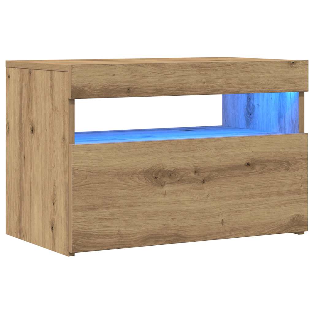 Tv-Benk Med Led-Lys 2 Stk Artisan Eik Konstruert Tre