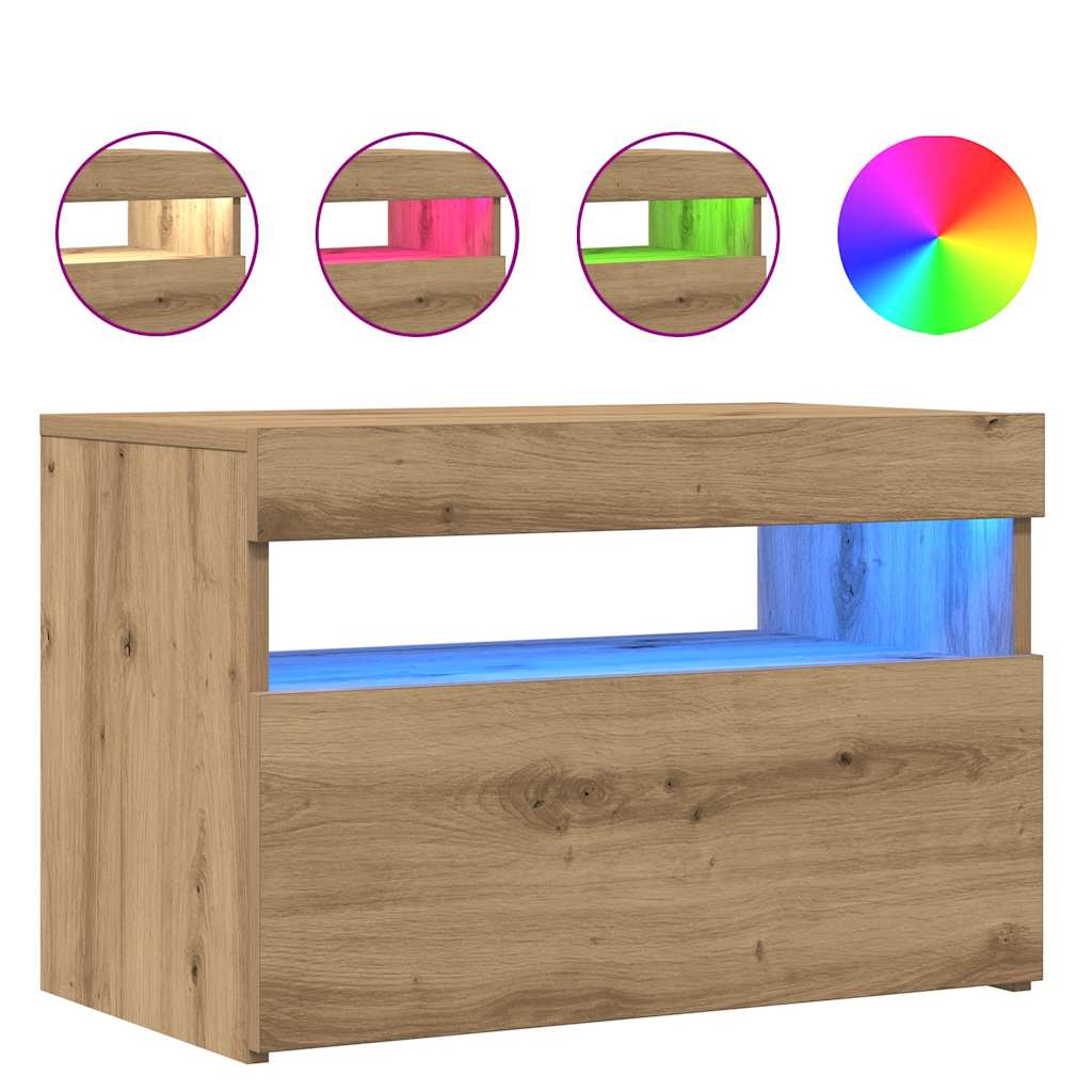 Tv-Benk Med Led-Lys 2 Stk Artisan Eik Konstruert Tre