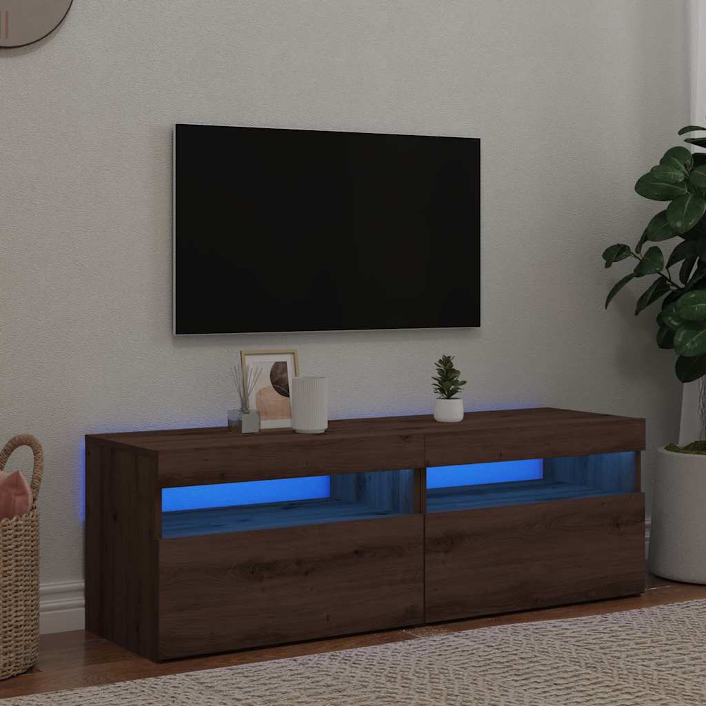 Tv-Benk Med Led-Lys 2 Stk Artisan Eik Konstruert Tre