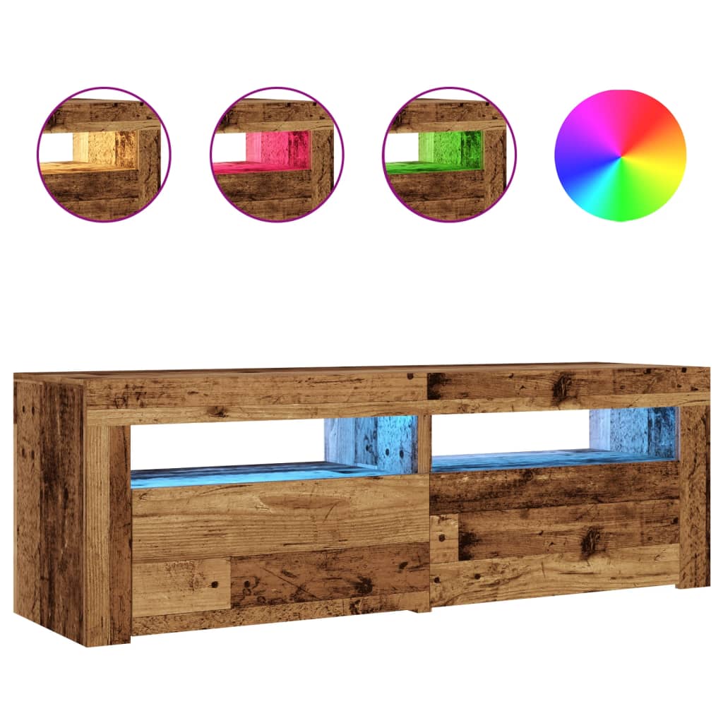 Tv-Benk Med Led-Lys Gammelt Tre 120X35X40 Cm Konstruert Tre