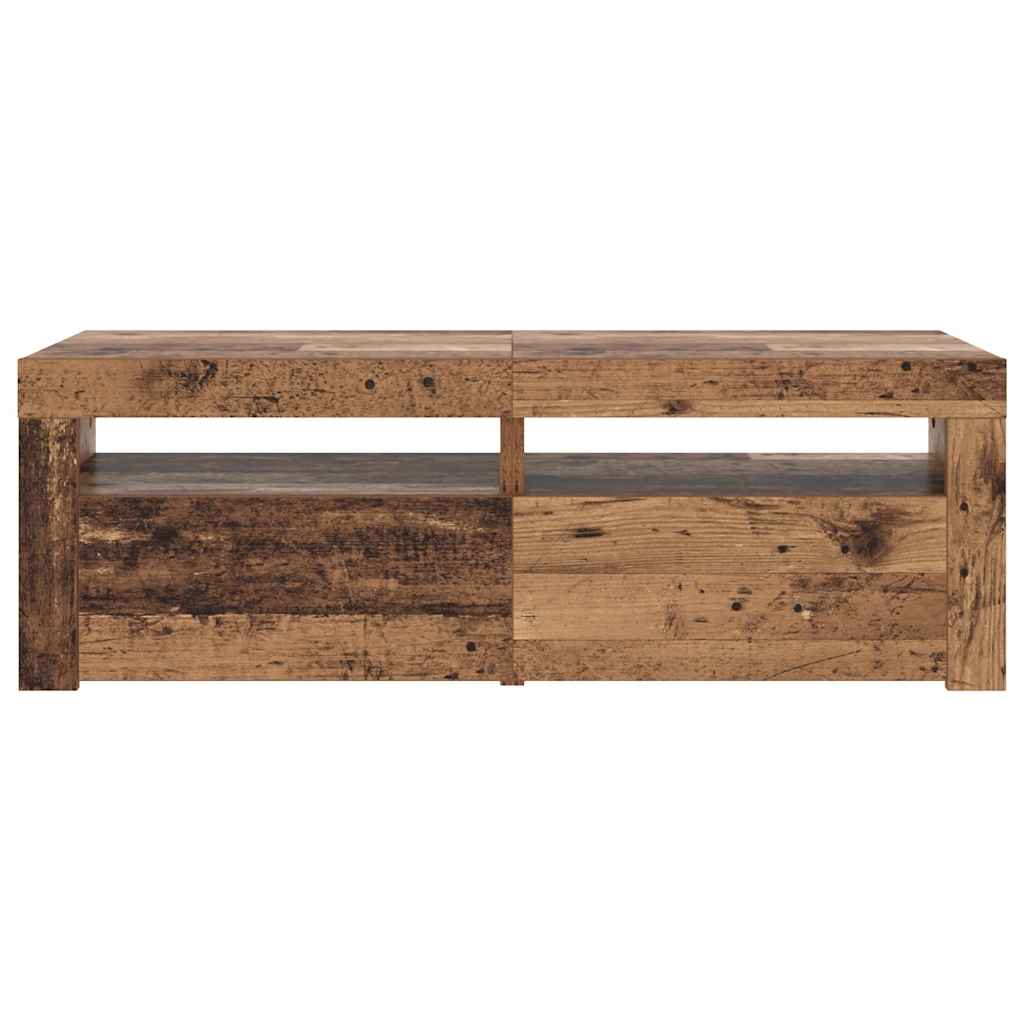 Tv-Benk Med Led-Lys Gammelt Tre 120X35X40 Cm Konstruert Tre