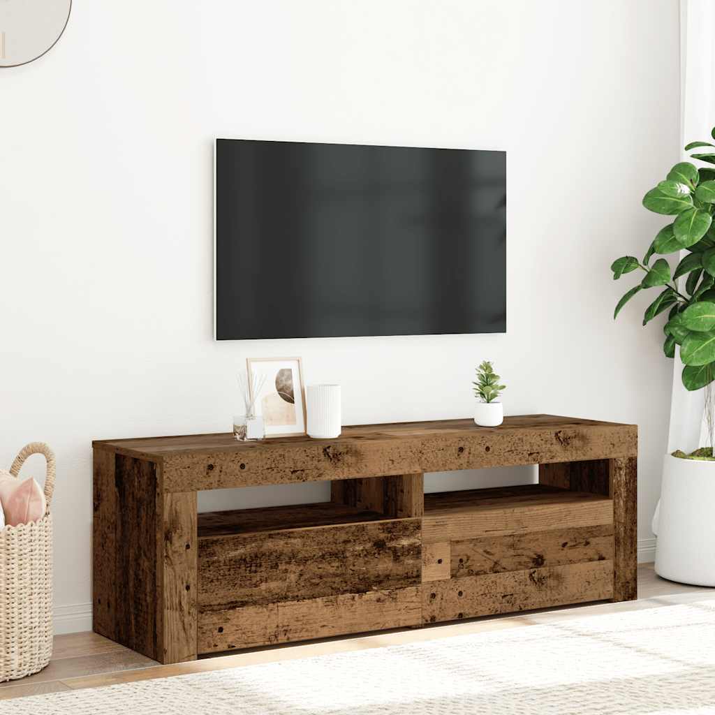 Tv-Benk Med Led-Lys Gammelt Tre 120X35X40 Cm Konstruert Tre