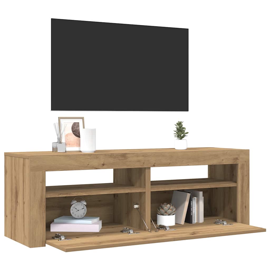 Tv-Benk Med Led-Lys Artisan Eik 120X35X40 Cm Konstruert Tre