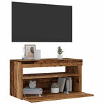 Tv-Benk Med Led-Lys Gammelt Tre 75X35X40 Cm Konstruert Tre