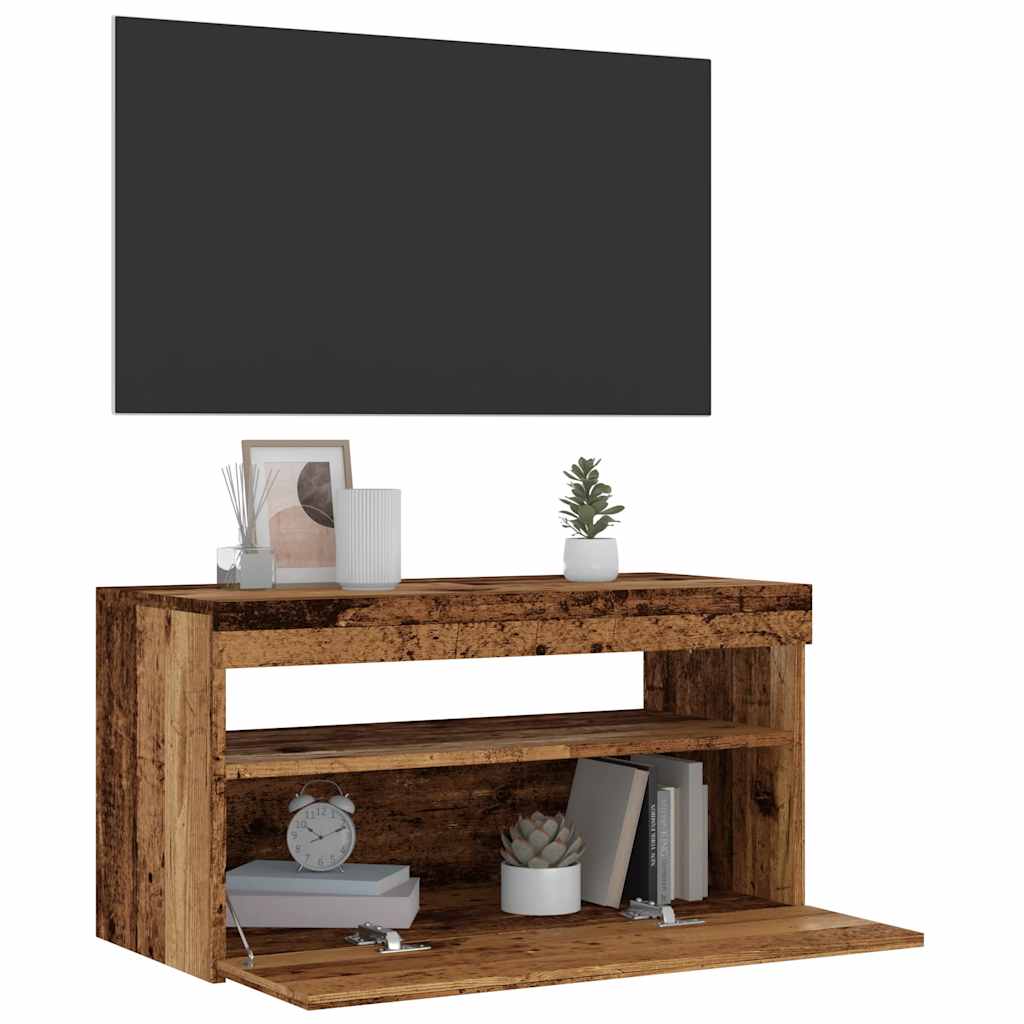 Tv-Benk Med Led-Lys Gammelt Tre 75X35X40 Cm Konstruert Tre
