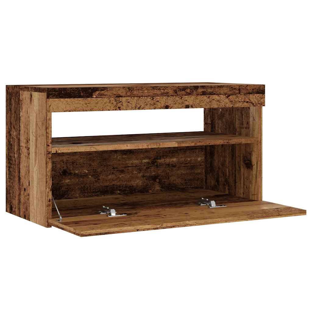 Tv-Benk Med Led-Lys Gammelt Tre 75X35X40 Cm Konstruert Tre