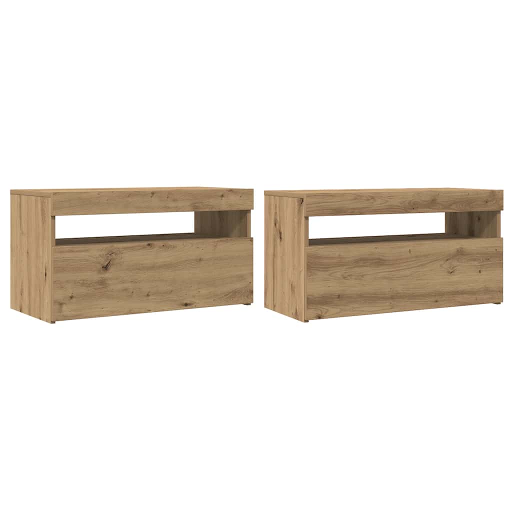 Tv-Benk Med Led-Lys Artisan Eik 75X35X40 Cm Konstruert Tre