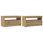 Tv-Benk Med Led-Lys Artisan Eik 75X35X40 Cm Konstruert Tre