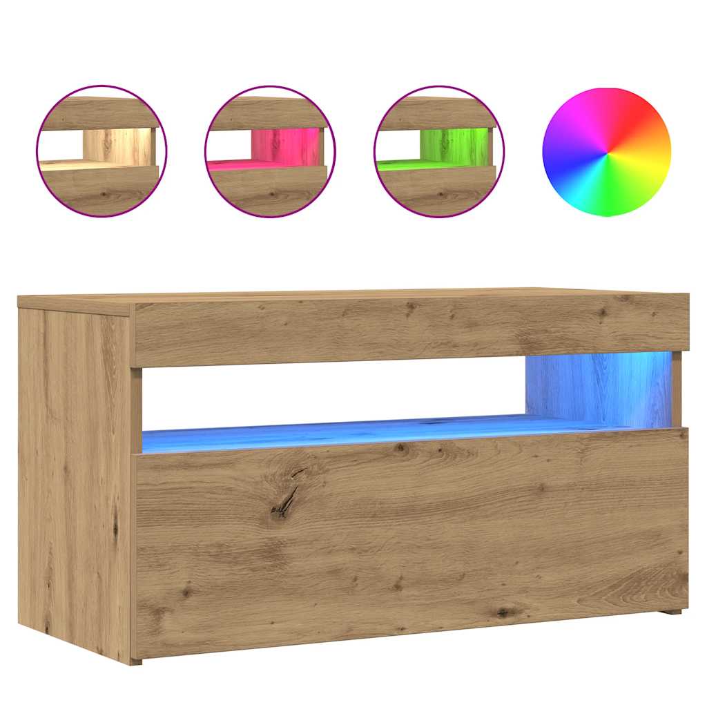 Tv-Benk Med Led-Lys Artisan Eik 75X35X40 Cm Konstruert Tre