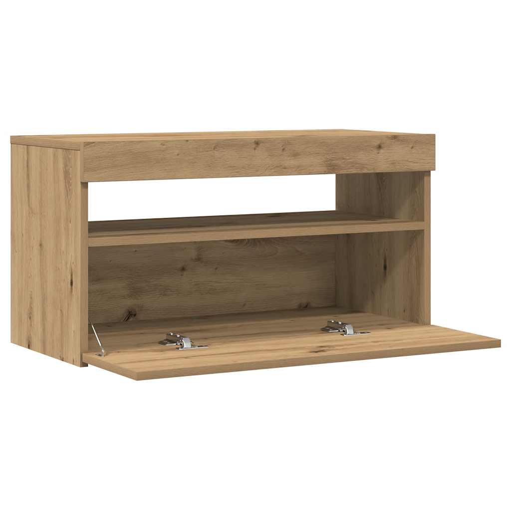 Tv-Benk Med Led-Lys Artisan Eik 75X35X40 Cm Konstruert Tre