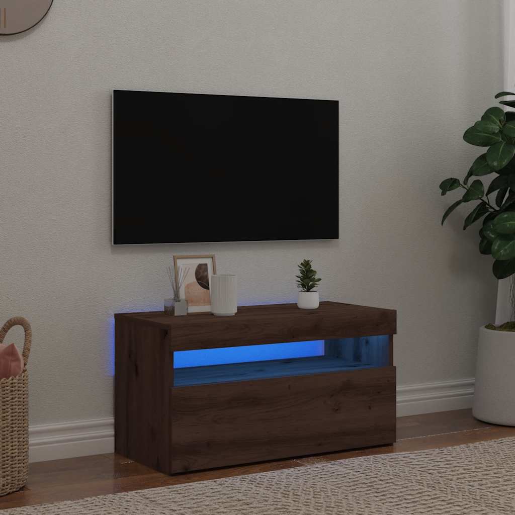 Tv-Benk Med Led-Lys Artisan Eik 75X35X40 Cm Konstruert Tre