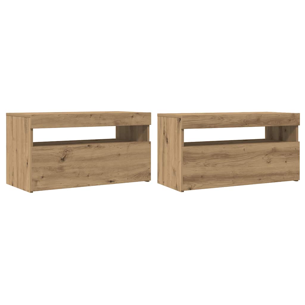 Tv-Benk Med Led-Lys 2 Stk Artisan Eik Konstruert Tre