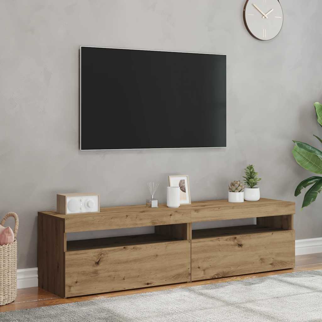 Tv-Benk Med Led-Lys 2 Stk Artisan Eik Konstruert Tre