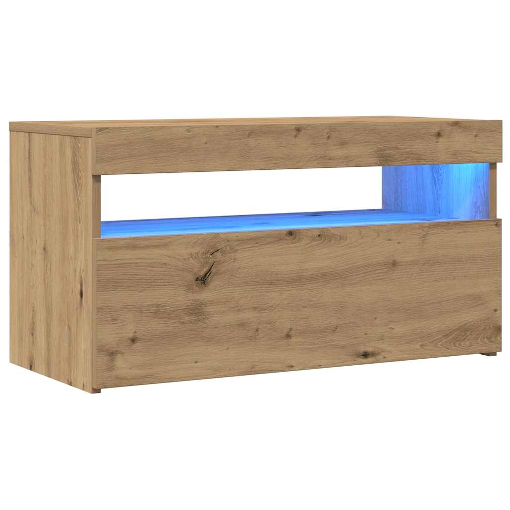 Tv-Benk Med Led-Lys 2 Stk Artisan Eik Konstruert Tre