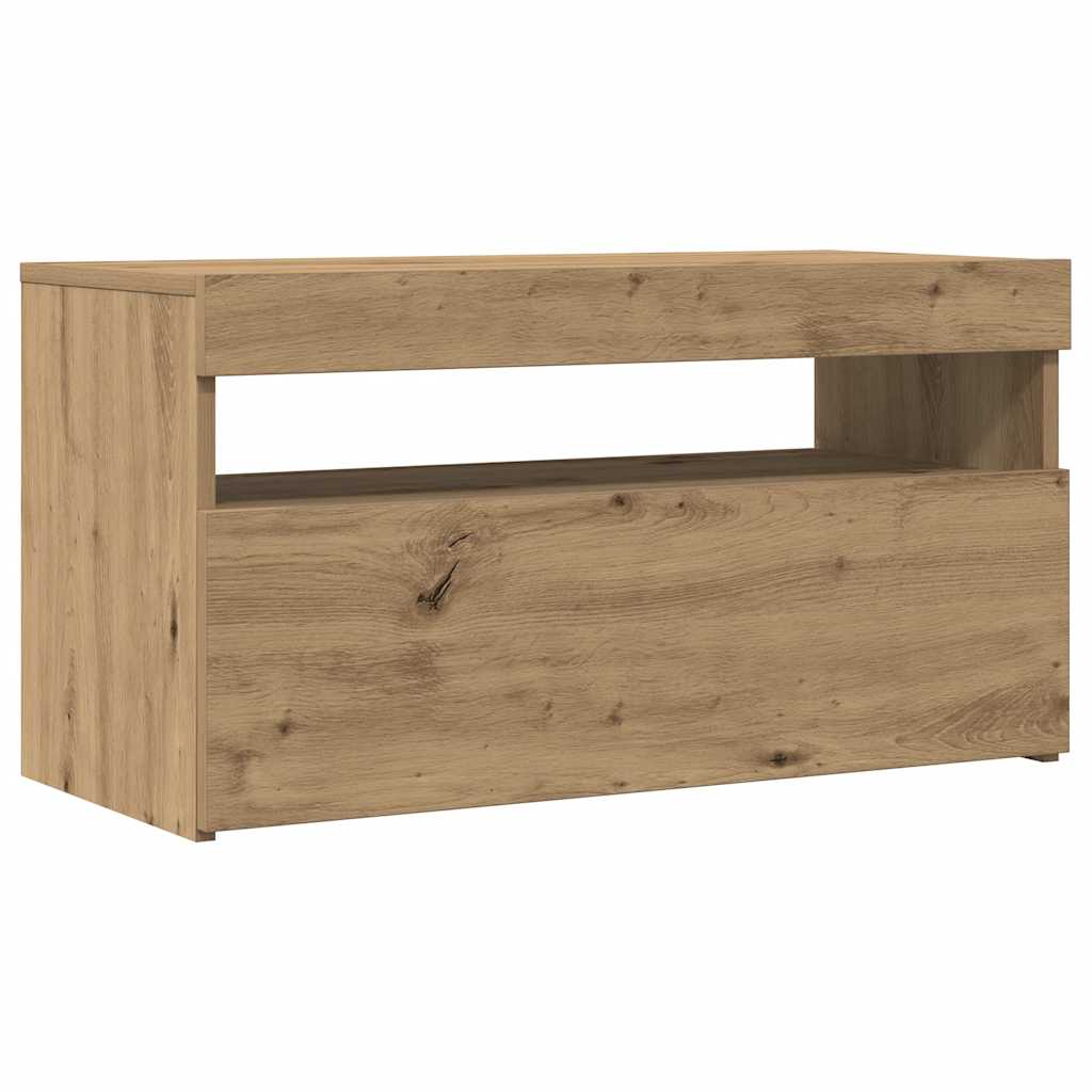 Tv-Benk Med Led-Lys 2 Stk Artisan Eik Konstruert Tre