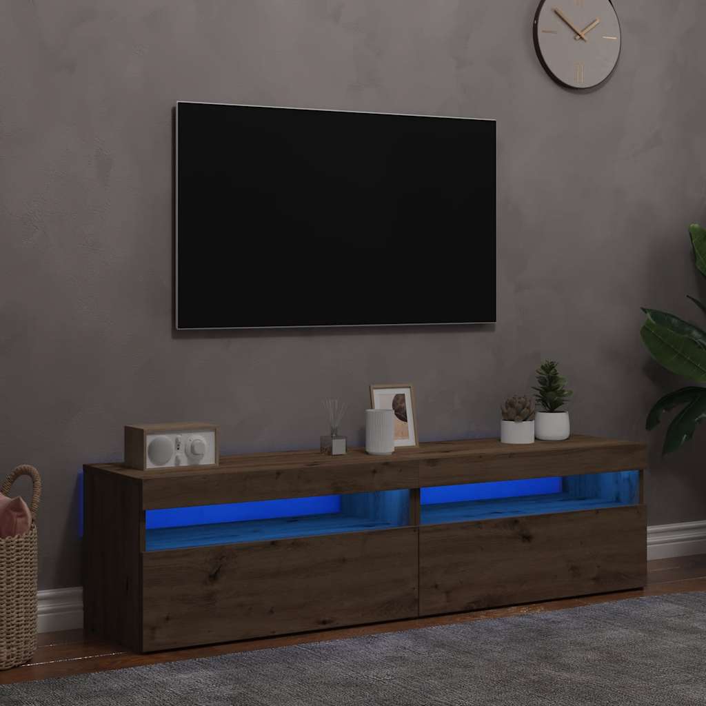 Tv-Benk Med Led-Lys 2 Stk Artisan Eik Konstruert Tre