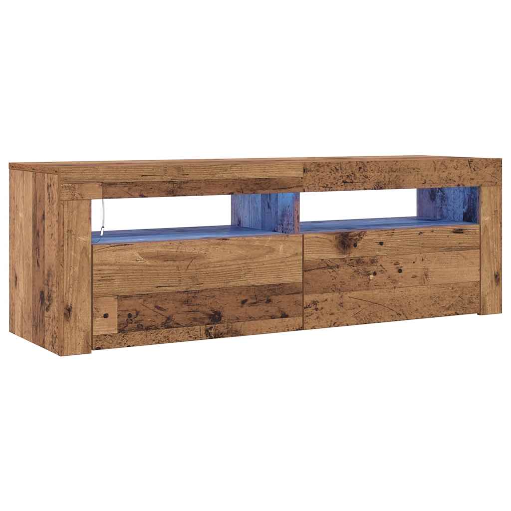 Tv-Benk Med Led-Lys Gammelt Tre 120X35X40 Cm Konstruert Tre
