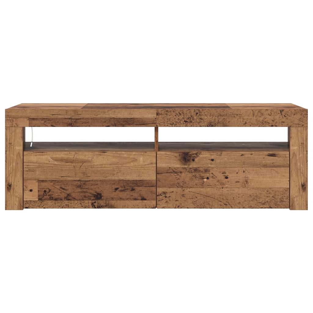 Tv-Benk Med Led-Lys Gammelt Tre 120X35X40 Cm Konstruert Tre