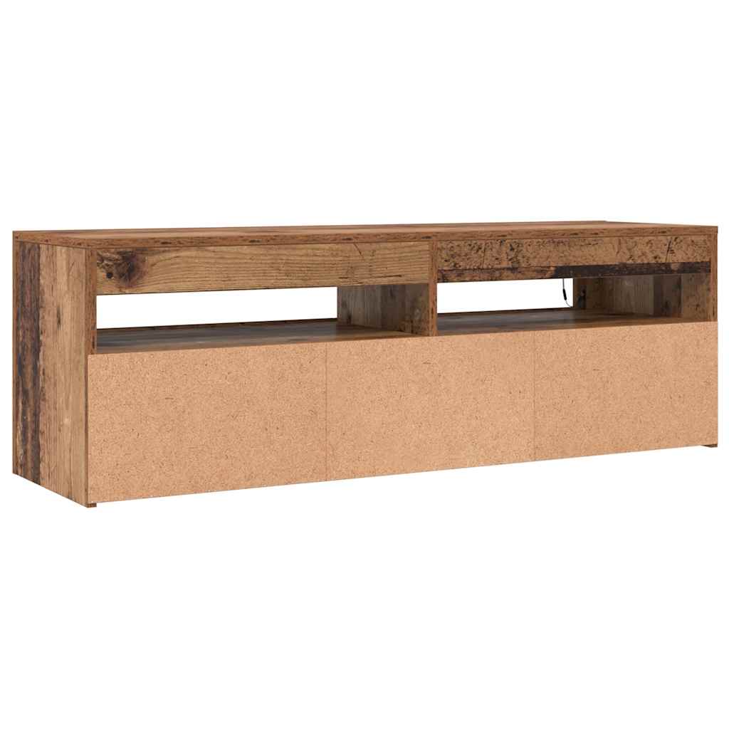 Tv-Benk Med Led-Lys Gammelt Tre 120X35X40 Cm Konstruert Tre