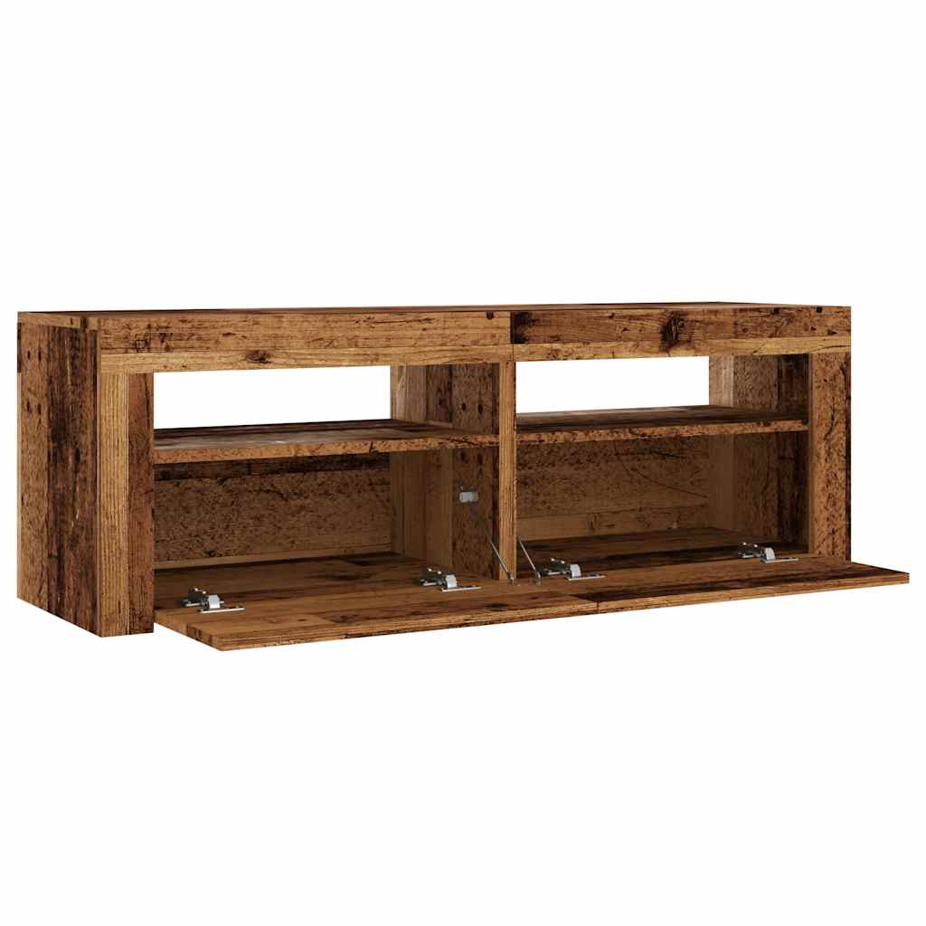 Tv-Benk Med Led-Lys Gammelt Tre 120X35X40 Cm Konstruert Tre