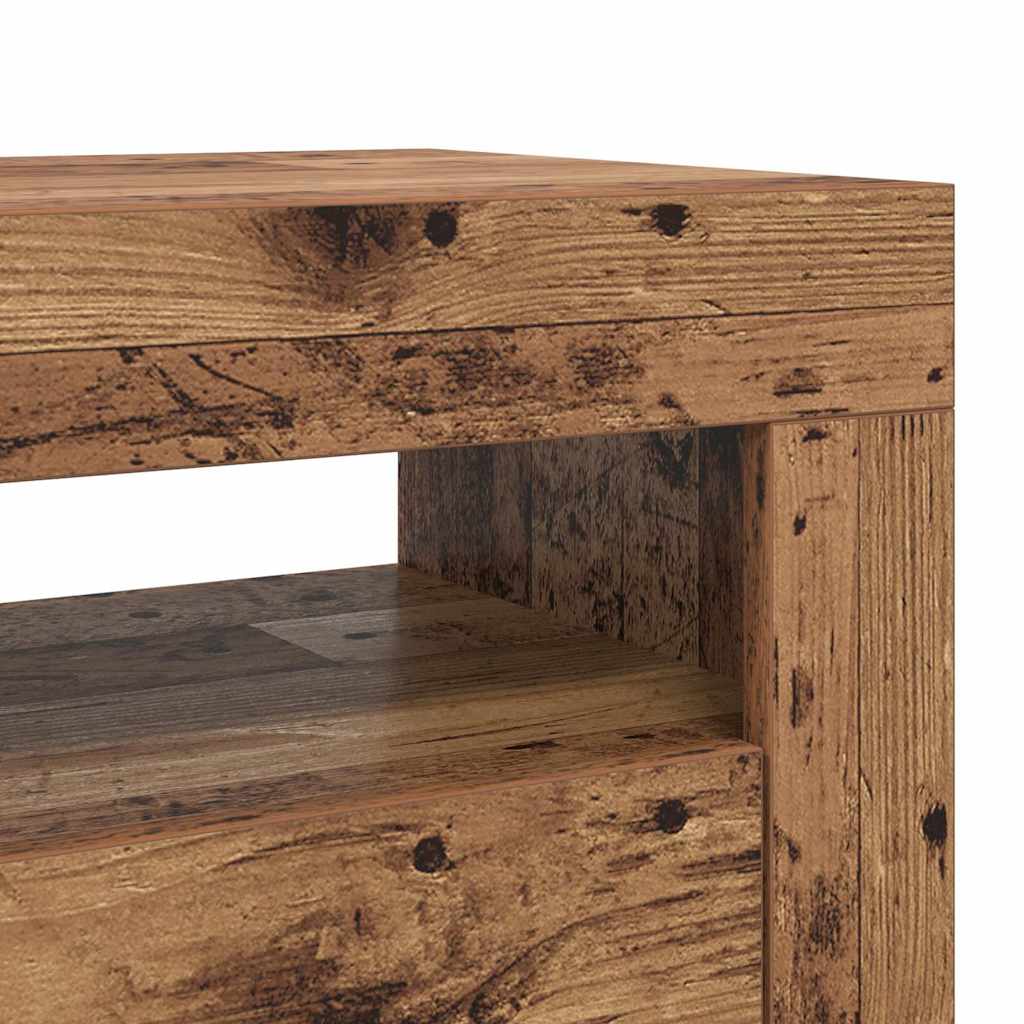 Tv-Benk Med Led-Lys Gammelt Tre 120X35X40 Cm Konstruert Tre