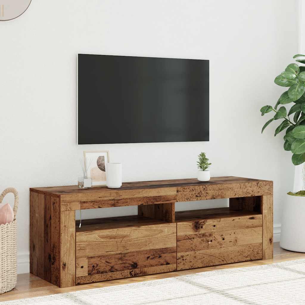 Tv-Benk Med Led-Lys Gammelt Tre 120X35X40 Cm Konstruert Tre