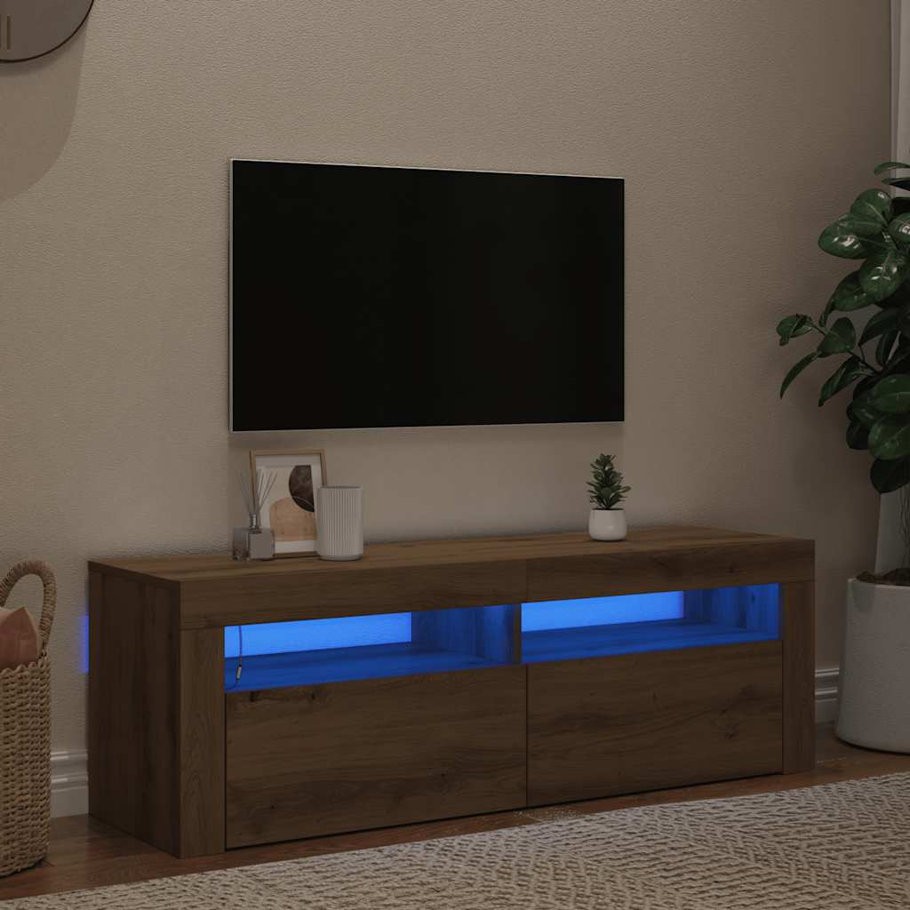 Tv-Benk Med Led-Lys Artisan Eik 120X35X40 Cm Konstruert Tre