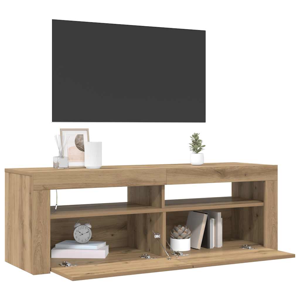 Tv-Benk Med Led-Lys Artisan Eik 120X35X40 Cm Konstruert Tre