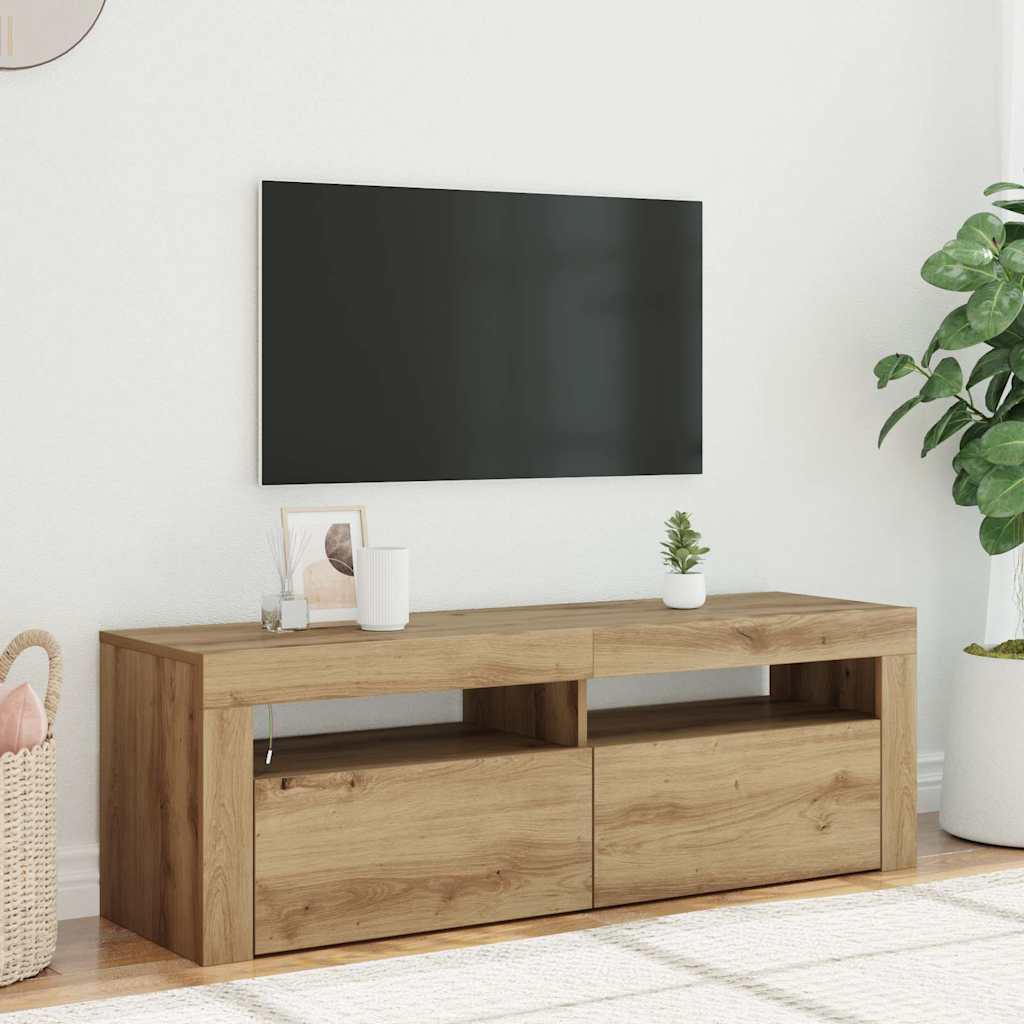Tv-Benk Med Led-Lys Artisan Eik 120X35X40 Cm Konstruert Tre