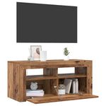 Tv-Benk Med Led-Lys Gammelt Tre 90X35X40 Cm Konstruert Tre