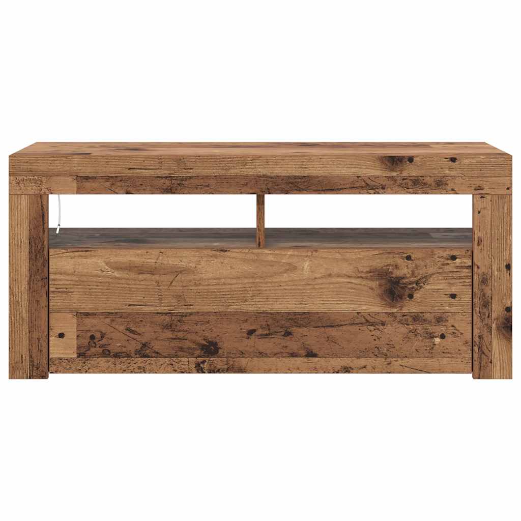 Tv-Benk Med Led-Lys Gammelt Tre 90X35X40 Cm Konstruert Tre