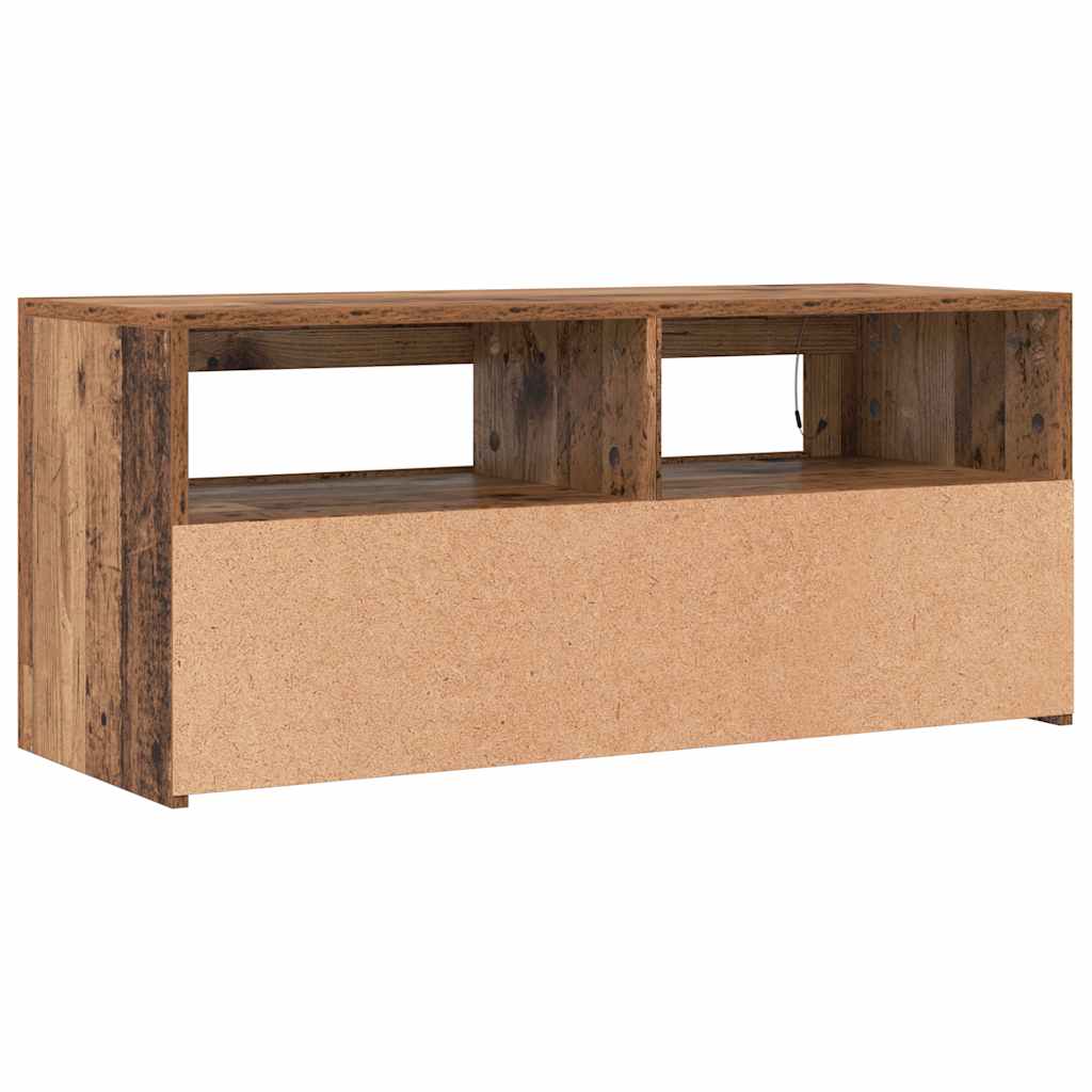 Tv-Benk Med Led-Lys Gammelt Tre 90X35X40 Cm Konstruert Tre