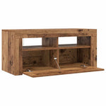 Tv-Benk Med Led-Lys Gammelt Tre 90X35X40 Cm Konstruert Tre