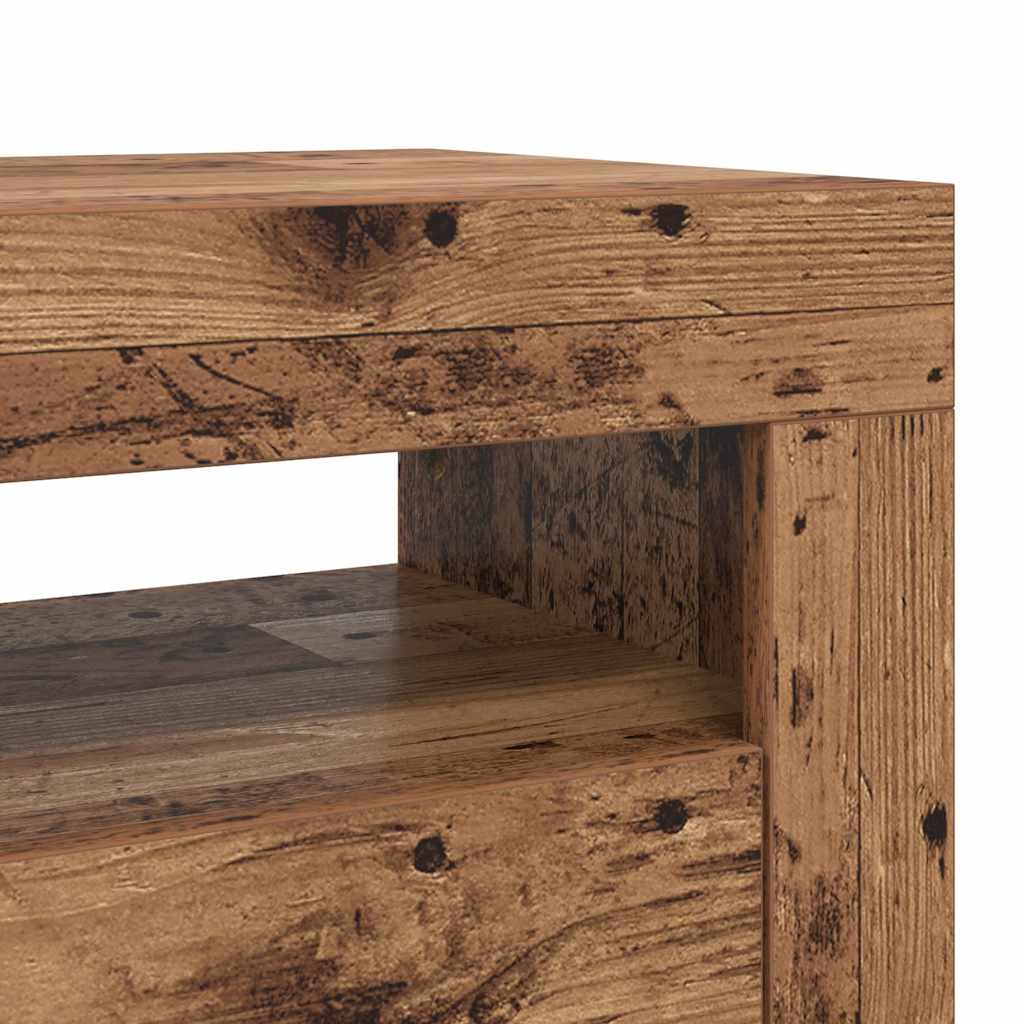 Tv-Benk Med Led-Lys Gammelt Tre 90X35X40 Cm Konstruert Tre