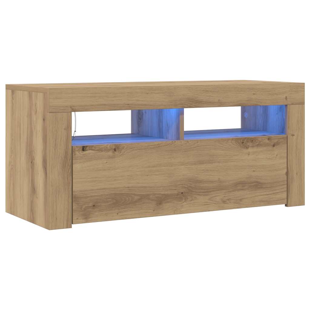 Tv-Benk Med Led-Lys Artisan Eik 90X35X40 Cm Konstruert Tre