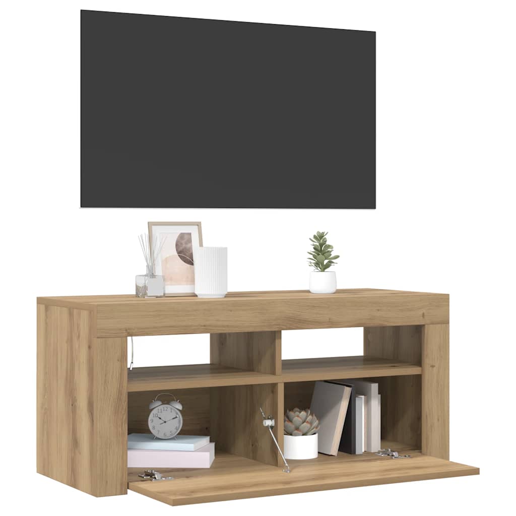 Tv-Benk Med Led-Lys Artisan Eik 90X35X40 Cm Konstruert Tre