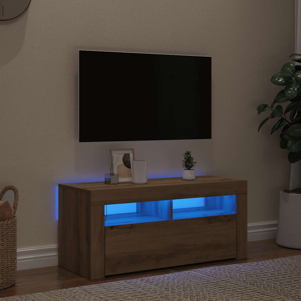 Tv-Benk Med Led-Lys Artisan Eik 90X35X40 Cm Konstruert Tre