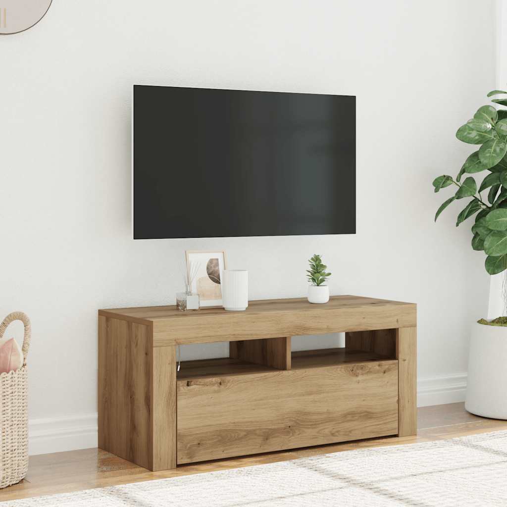 Tv-Benk Med Led-Lys Artisan Eik 90X35X40 Cm Konstruert Tre